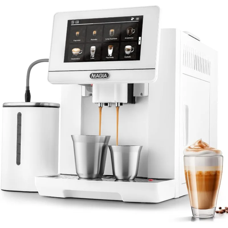 Magia Fully Automatic Espresso Machine With Grinder - 19 Customizable Coffee Options - Includes Insulated Milk Container