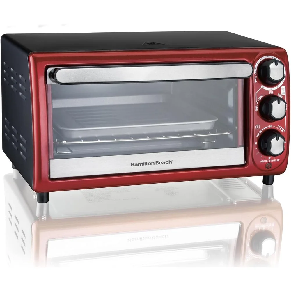 Red 4-Slice Torradeira Forno, Vermelho