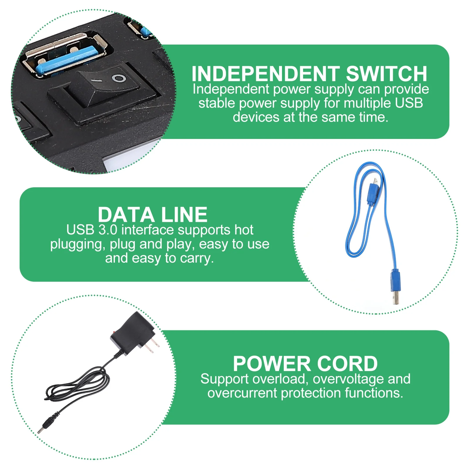 

7-Port Usb 3.0 Hub High-Speed 5Gbps Data Transfer Station For Laptop Computer Overload Protection Multi-Port Usb Hub Adapter