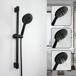 Aço inoxidável Rain Shower Head, Haste de elevação ajustável, Acessórios do banheiro, Matt Black, Mangueira de função ABS3, 1.5m