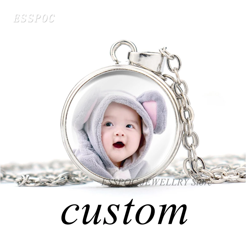 

Custom Photo Button Necklace DIY Logo Pendant Glass Cabochon Jewelry Making Baby Lover Birthday Women Gifts