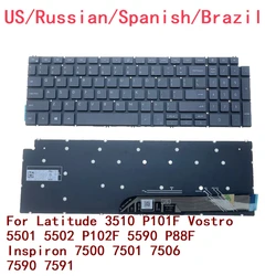 US RU SP BR Backlit Keyboard For Dell Latitude 3510 P101F Vostro 5501 5502 P102F 5590 P88F Inspiron 7500 7501 7506 7590 7591