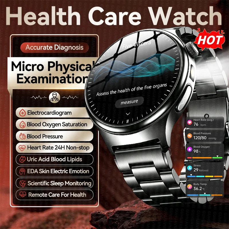 Hot Men Health Care Smart Watch BP SPO2 Uric Acid ECG Blood Fat Temp EDA 5 Organ Physical Examination Women BT Call Smartwatches