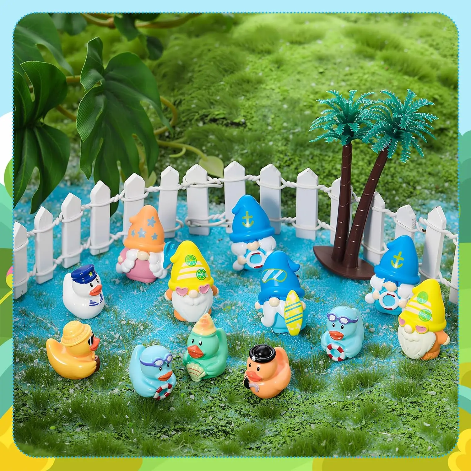 6Pcs Hawaii Summer Beach Resin Gnomes Mini Statues, Tiny Dwarf Ornaments for Pool Cruise Party Decor