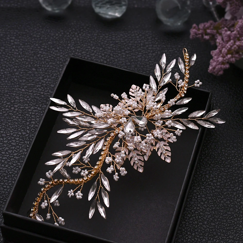 Shinning Rhinestones Headdresses Gold Silver Wedding Bride Headband Hair Accessories For Women Wedding Godmother Headdress