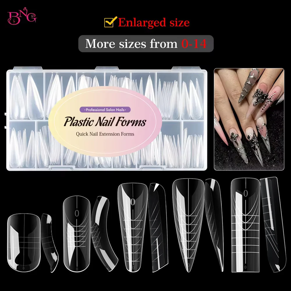 BNG Large Size 75/150Pcs Dual Nail Forms for Poly Extension Gel Stiletto F1 Nail Molds for Builder Gel Solid Nail Gel Nail Art