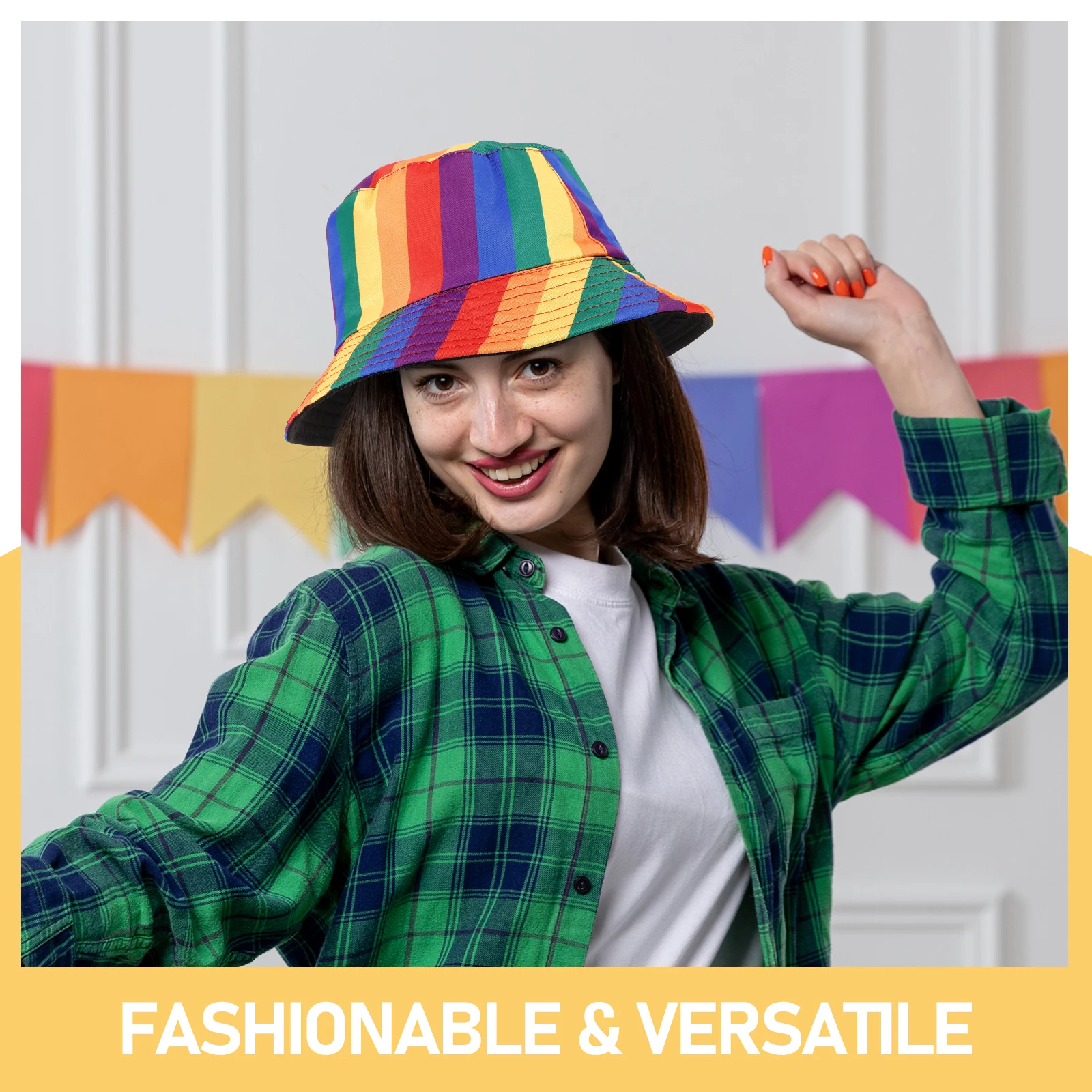 

Rainbow Bucket Hat Colorful Fisherman Hats Lightweight Breathable Sun Protection Party Hat For Women Stylish Beach Vacation