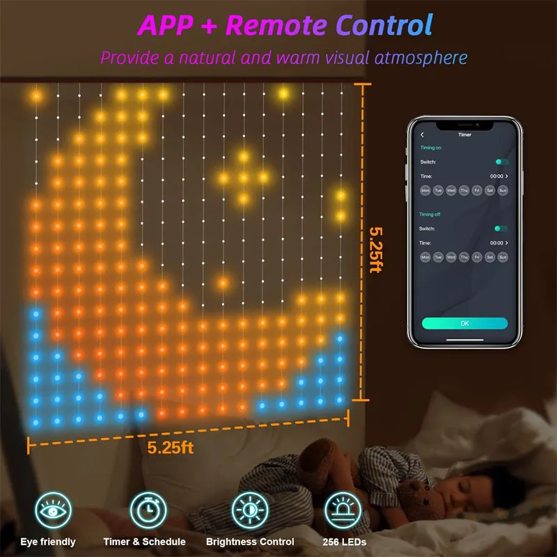 عيد الميلاد ضوء الذكية أضواء الستار LED App التحكم في مزامنة الموسيقى DIY نمط IP67 مقاوم للماء لديكور الحفلات الداخلية والخارجية
