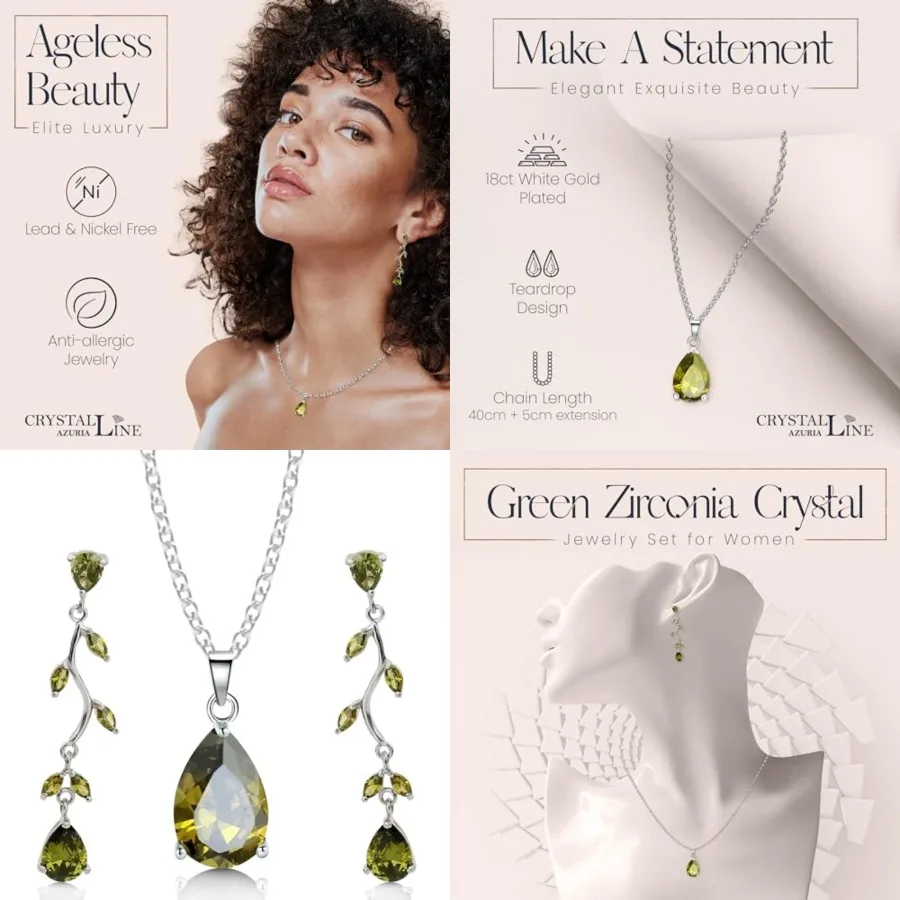 

Crystalline Azuria Jewelry Sets Zirconia Crystals Teardrop Necklace and Earrings Set Costume Jewelry for Women Wedding Party Wh