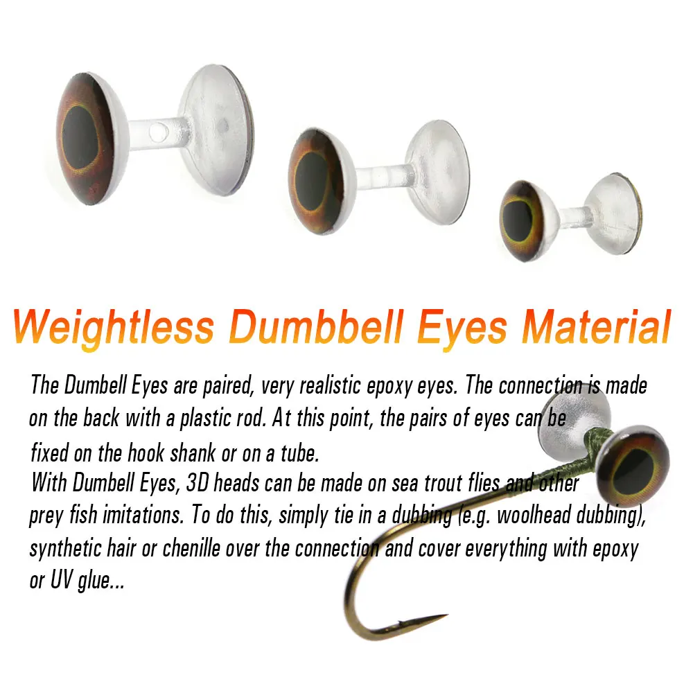 ICERIO 30PCS Fishing Fly Tying Weightless Dumbbell Eyes Material 6mm 8mm 10mm 3D Realistic Resin Eyes Fly Tying Materials DIY
