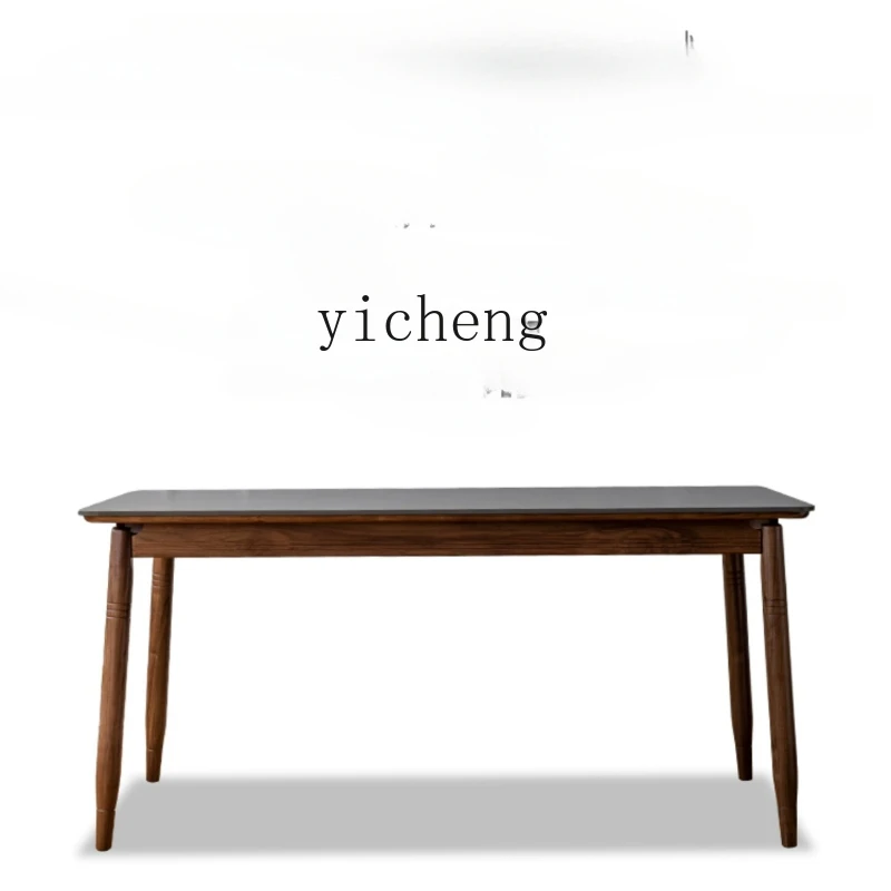 Stone Plate Dining Table Household Black Walnut Solid Wood Rectangular Dining Table Dining Tables and Chairs Set