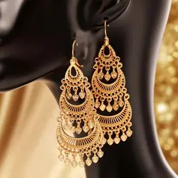 Arabesque Dangle Earrings with Heart Shape Tassels Algerian Wedding Jewelry Middle East Earings for Women Pendientes étnicos