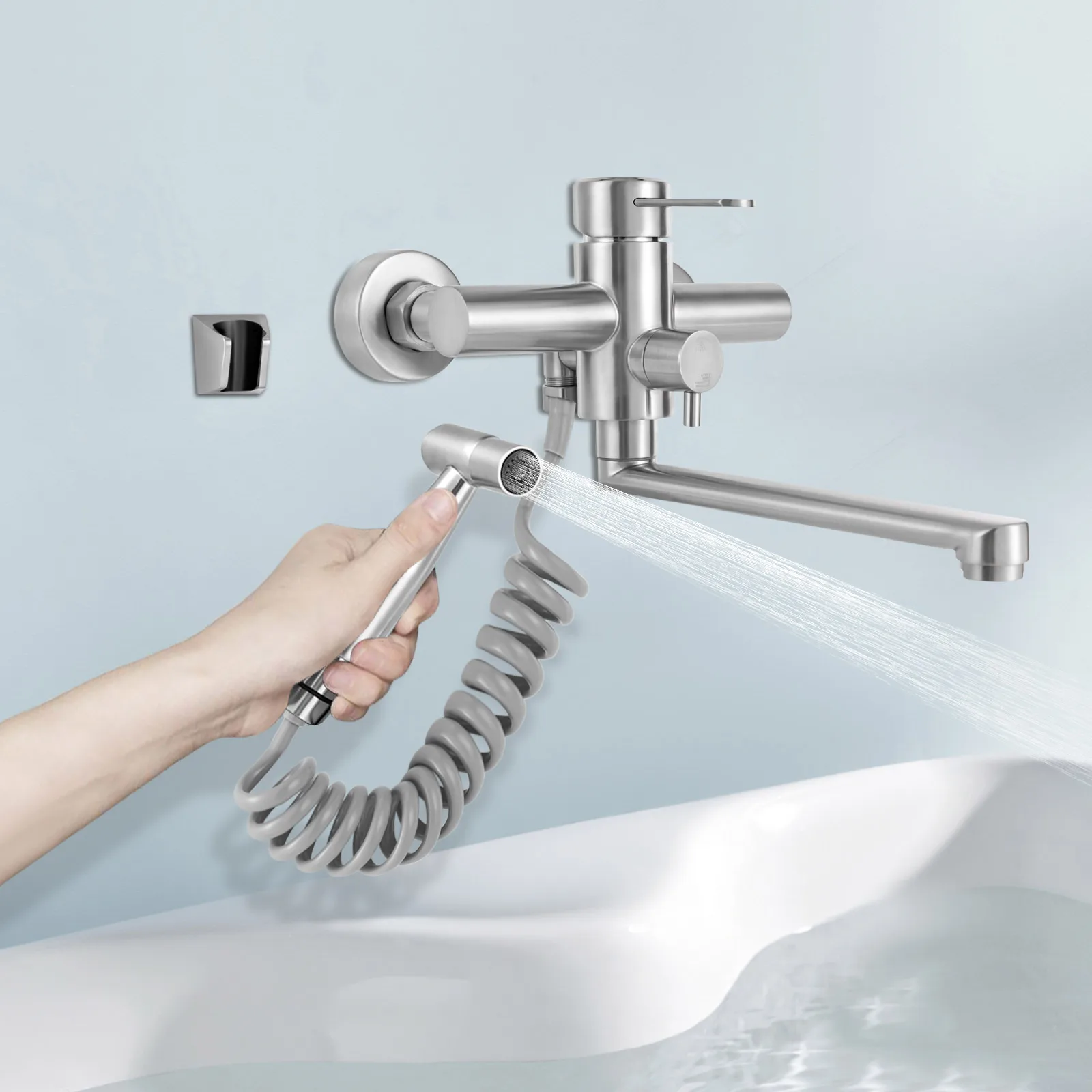 Kitchen Faucet Stainless Steel Kitchen Sink Faucet with Shower 360° Rotatable Mixer Tap Extendible