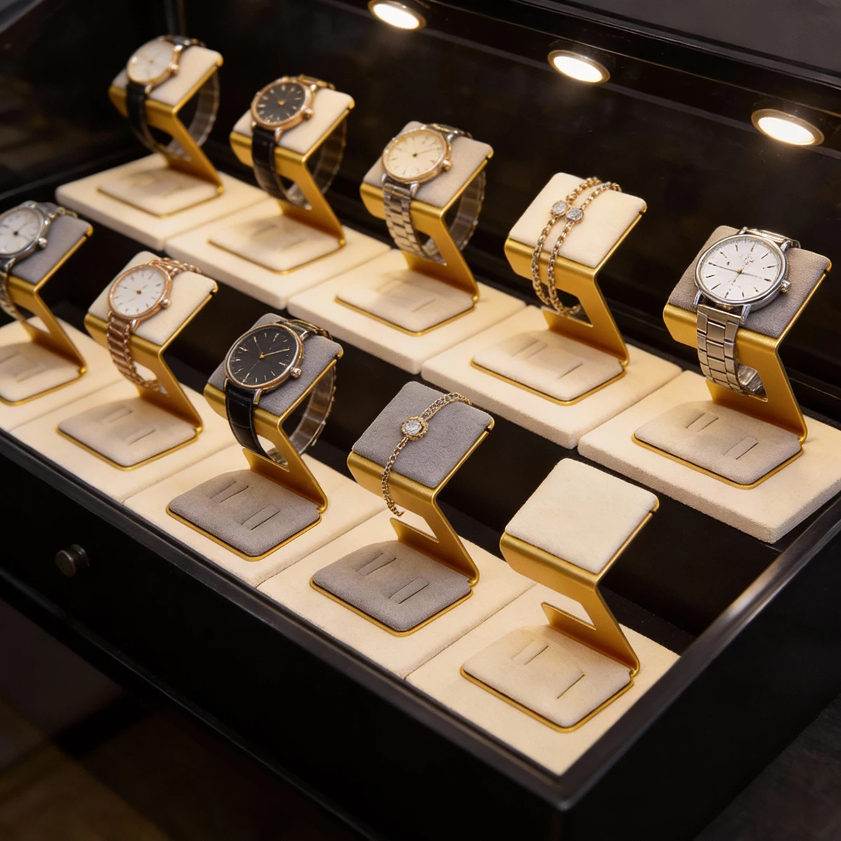Gold Metal Watch Display Stand Ring Holder Velvet Jewelry Stand Jewelry Organizer Display Stands Watch Holder for Jewelry Stores