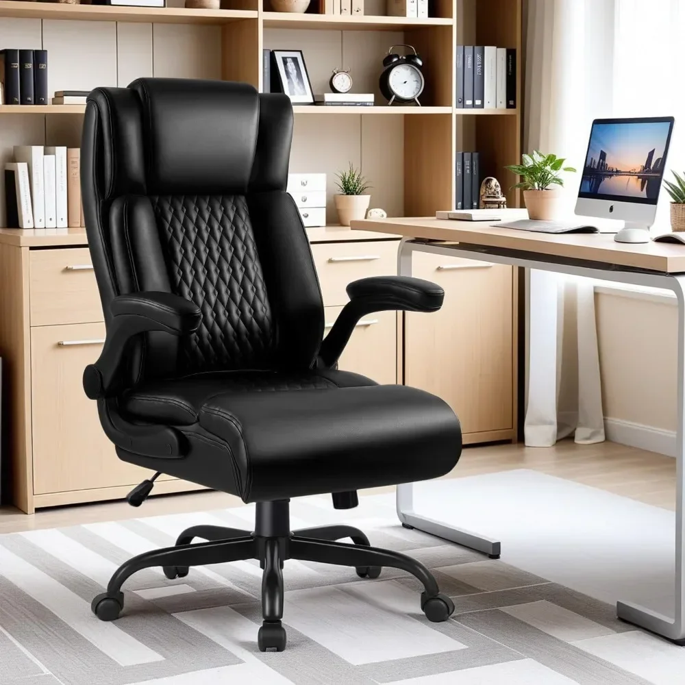 

Ergonomic Leather Office Chair Computer Desk Chair, Bigand Tall Office Chair, Black Heavy Duty Office Chair with Flip-up Armrest