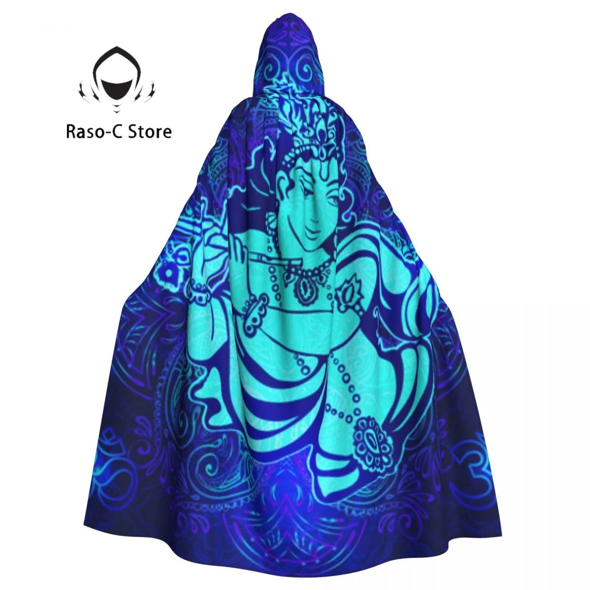 Adult Cloak Cape Hooded Krishna Playing The Flute Psychedelic Medieval Costume Witch Wicca Vampire Elf Purim Carnival Party