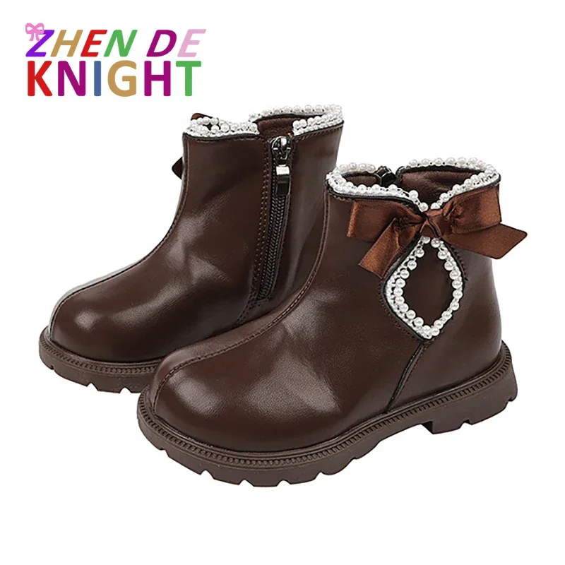 Boys Girls Leather Shoes Kids Fashion Short Snow Boots Non-slip Wear-resistant Students Leisure Footwear Children Warmly Boots