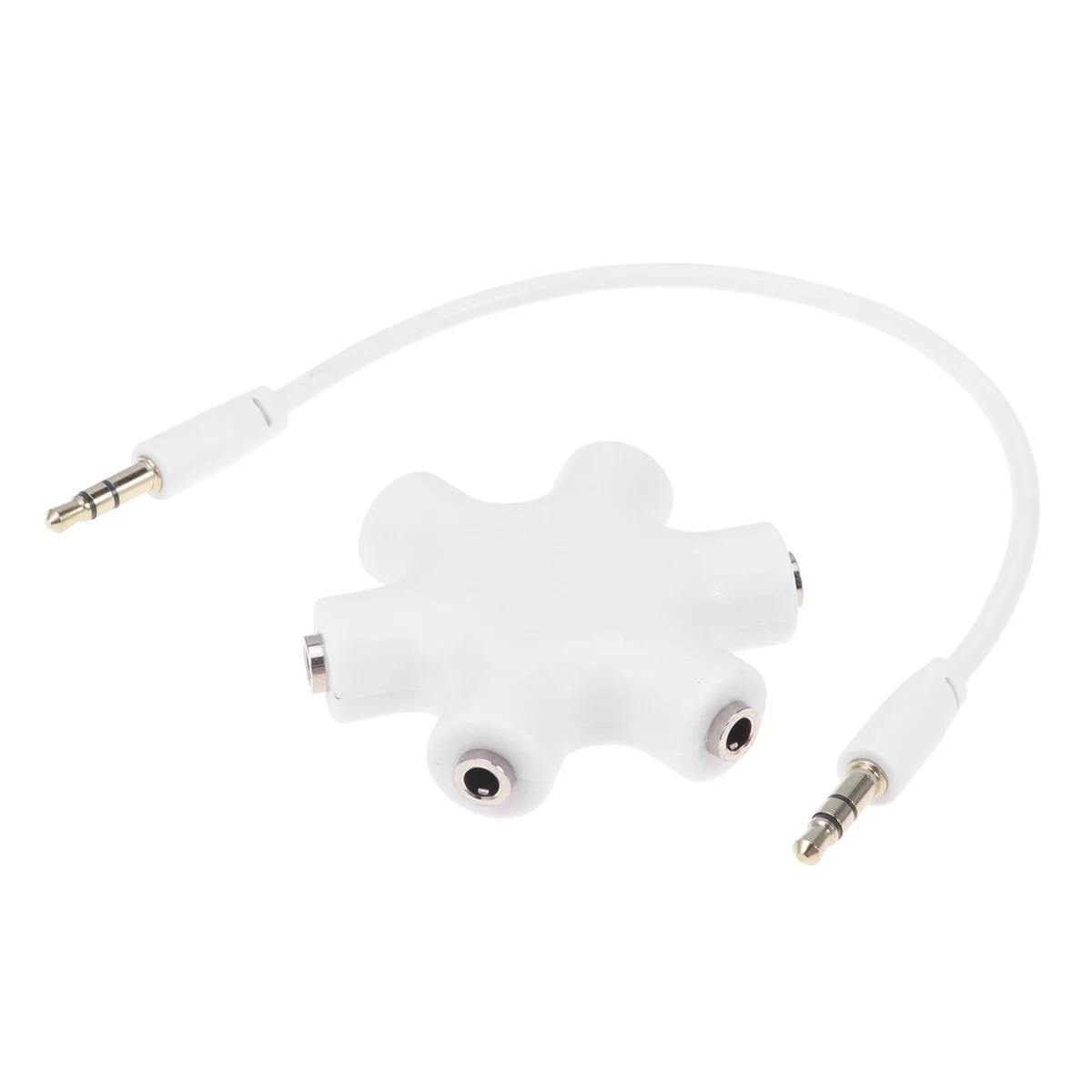 Hexangular Headphone Jack Splitter 5 Way 6 Port Female Audio Connector Adapter for Phone Music Player PC (White)