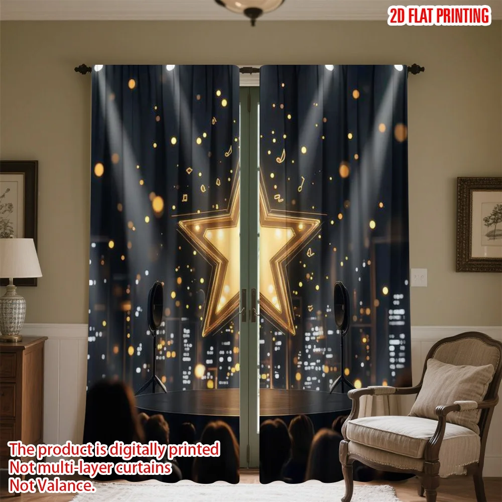 

2D flat printing 2pcs Curtain Concert Night Star Digital Printed Polyester Drapes Festive Curtains Use for Yard & Garden Perfect