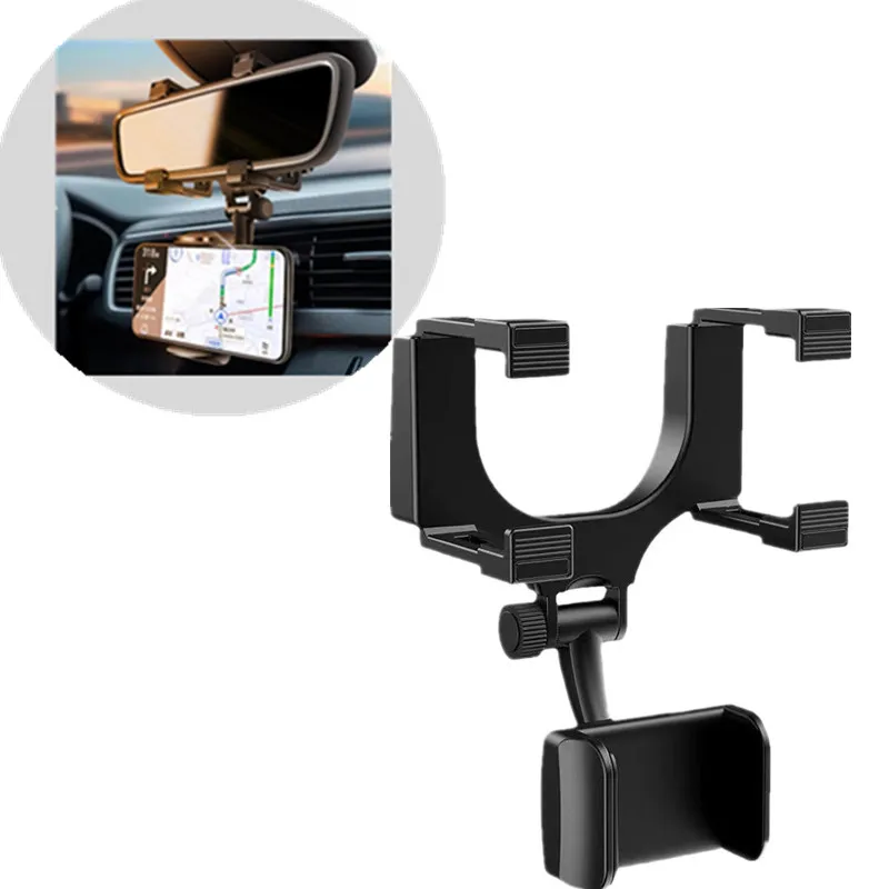 

360 ° Регулируемый автомобильный держатель для телефона с кронштейном для крепления зеркала заднего вида Складная зажимная мобильная подставка для GPS-навигации для автомобиля
