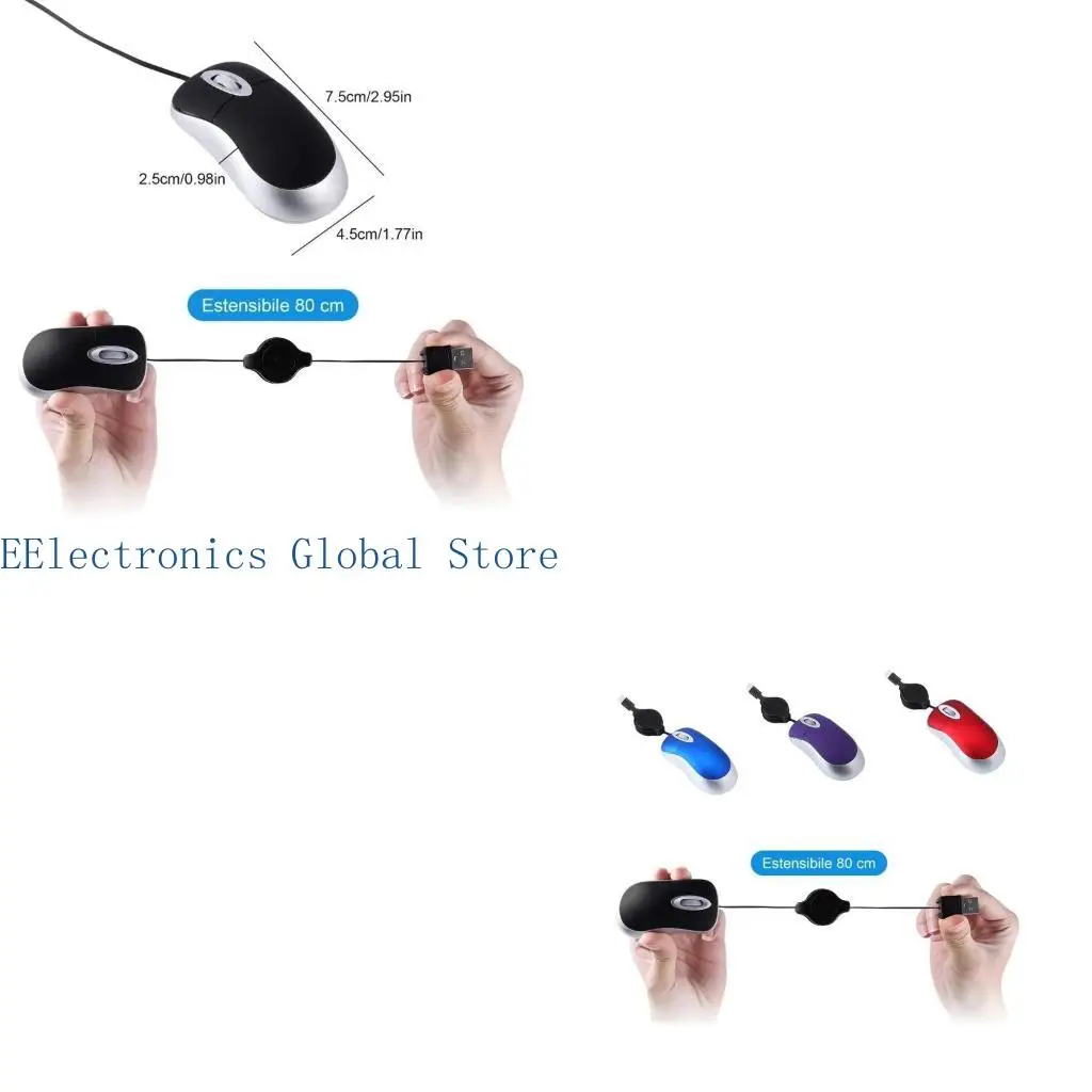 462B USB C Corded Mouse Laptops Mouse Corded Mouse Optical Travel Mouse Retractable Cable for PC Desktop Mouse Notebook