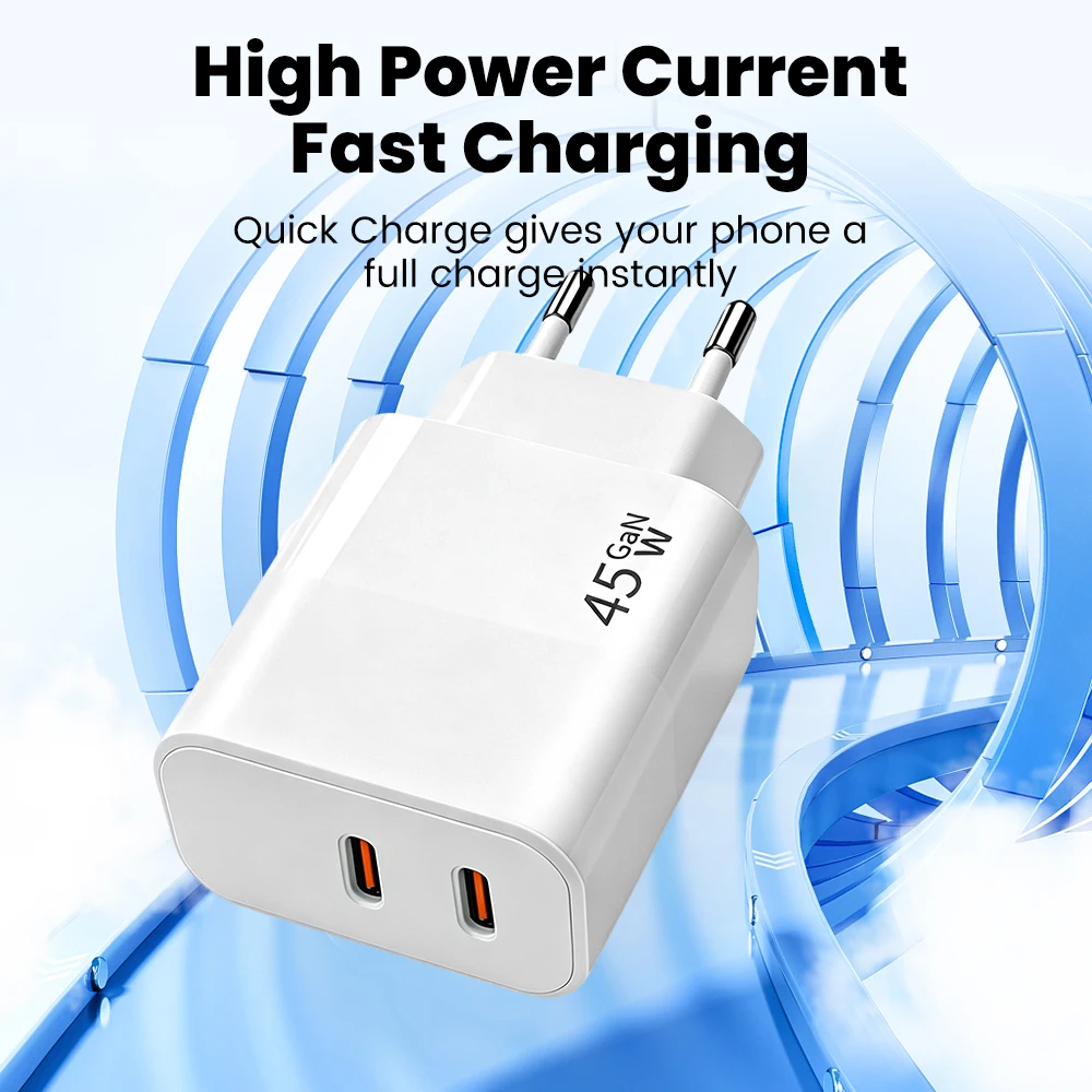 45W 2 Ports Dual USB C Charger Fast Charging QC3.0 PD Type C Charger Quick Charge For iPhone Samsung Huawei Xiaomi Phone Charge