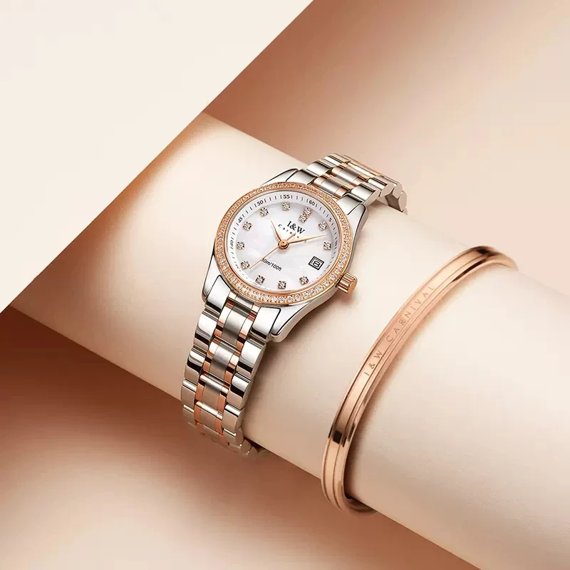 CARNIVAL Brand Luxury Dress Quartz Watch for Women Ladies Waterproof Rose Gold Stainless Steel Wrist Watches Clock Reloj Mujer