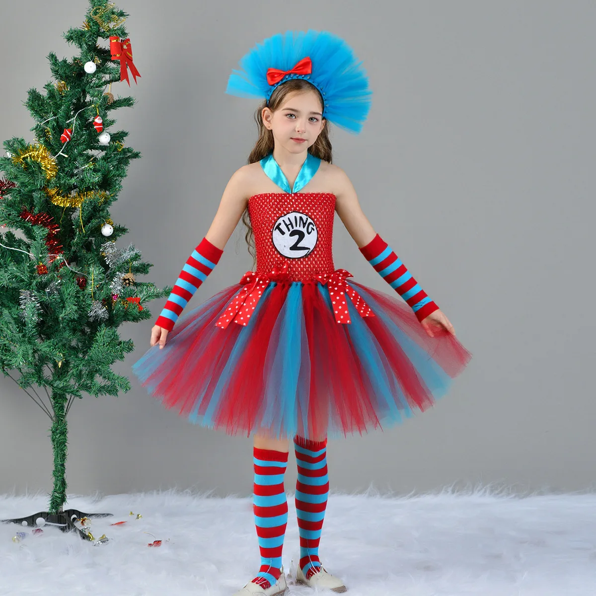 

Halloween Thing 1 and Thing 2 Costumes Blue Red Dr Seuss Tutu Dress Up Clothes Toddler Girls Birthday Party Princess Dress