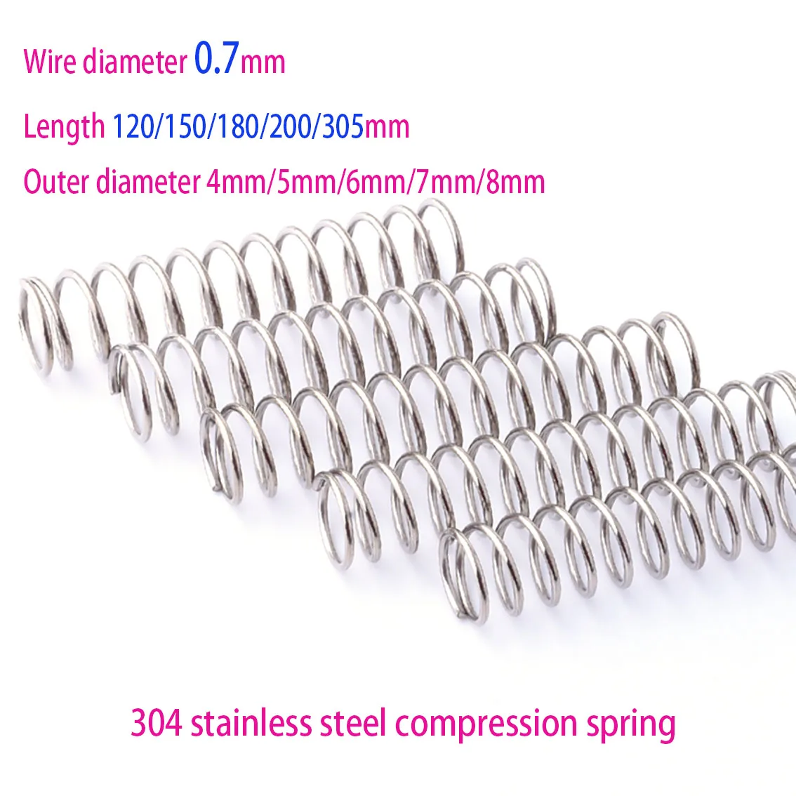 Length 120-305mm 0.7mm 304 Stainless Steel Compression Spring Outer Diameter 4mm-8mm Buffer Return Spring