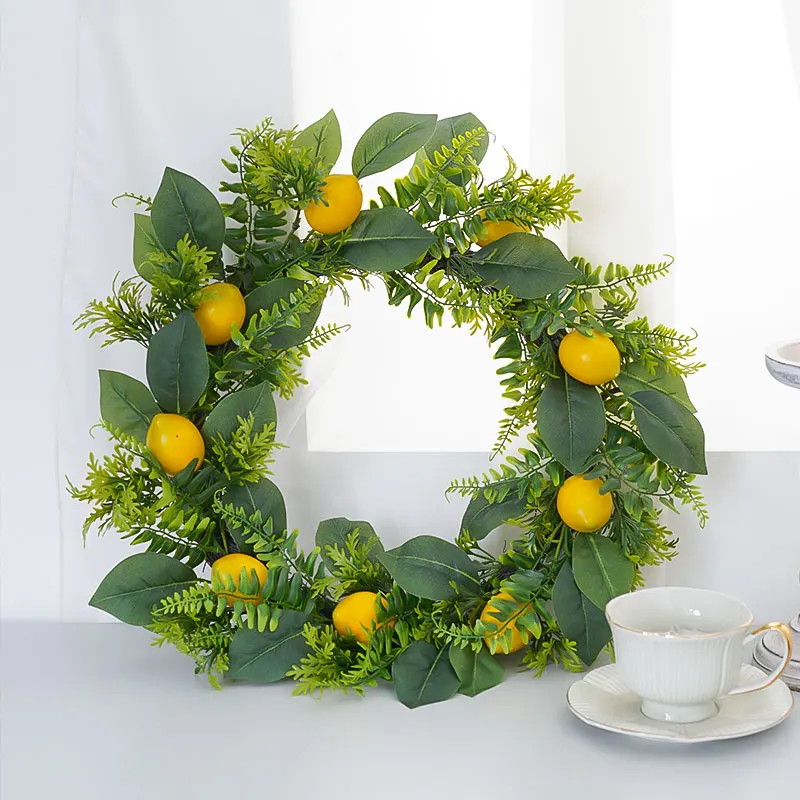 1 Stück, künstlicher Zitronenfrucht-Pflanzenkranz, DIY-Feiertags-Hochzeitsfeier, hängende Wanddekoration für drinnen und draußen