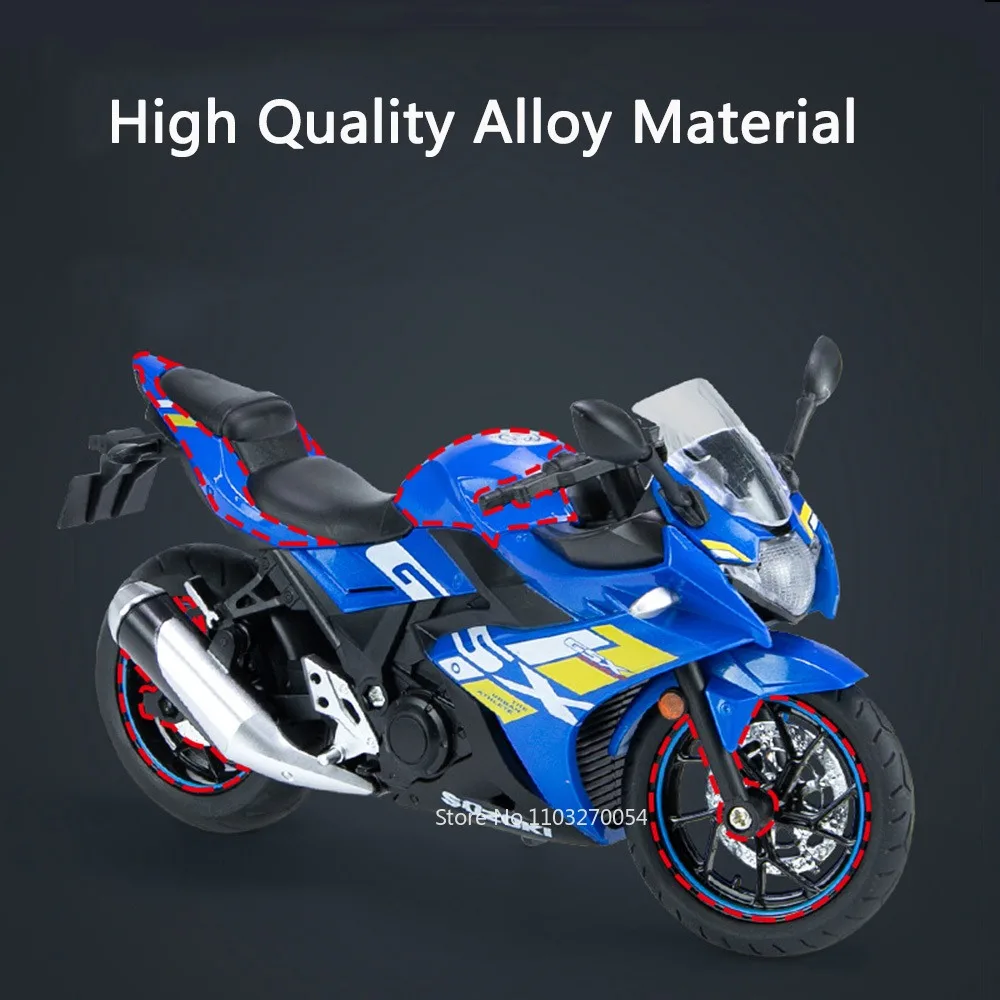 1/12 Suzuki GSX250R Motorcycle Toys Model Diecast Alloy Car Sound Light Metal Body Rubber Tires High Simulation Toy for Kid Gift