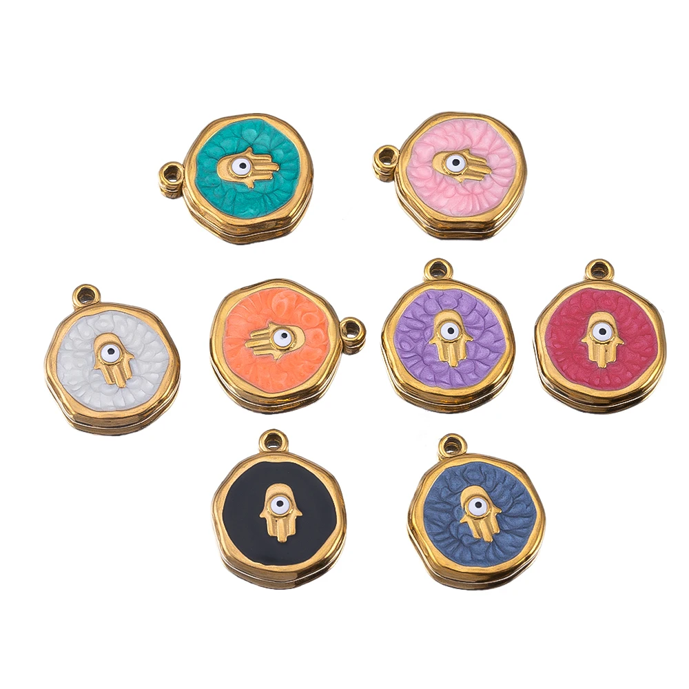 8 stuks goudkleurig roestvrij staal emaille hart oog zon ster ronde charme hangers DIY oorbellen ketting sieraden maken benodigdheden