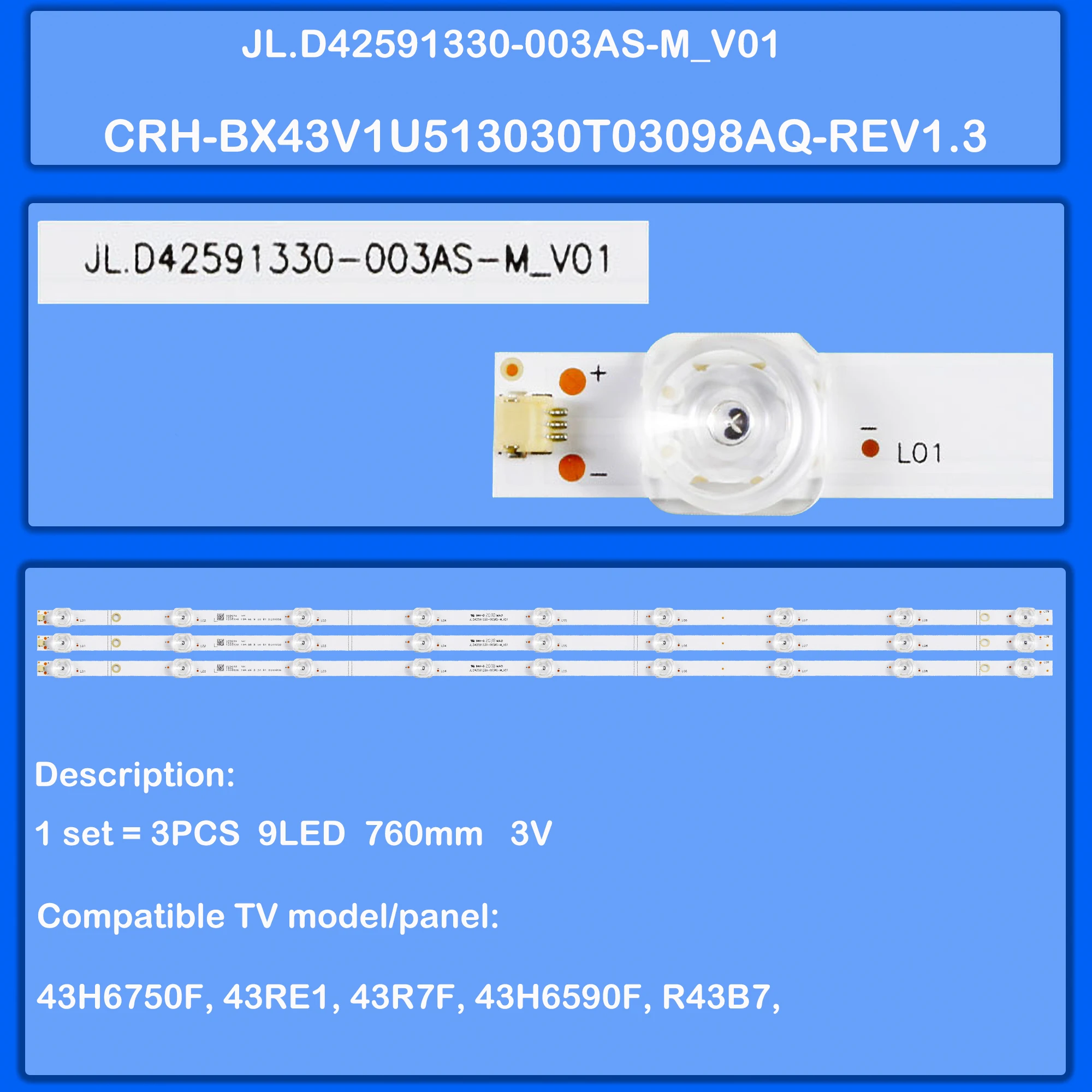LED Backlight Strio CRH-BX43V1U513030T03098AQ-Rev1.3 For 43inch 43H6750F 43RE1 43R7F 43H6590F R43B7 43H6570 43H6570F 43H6F