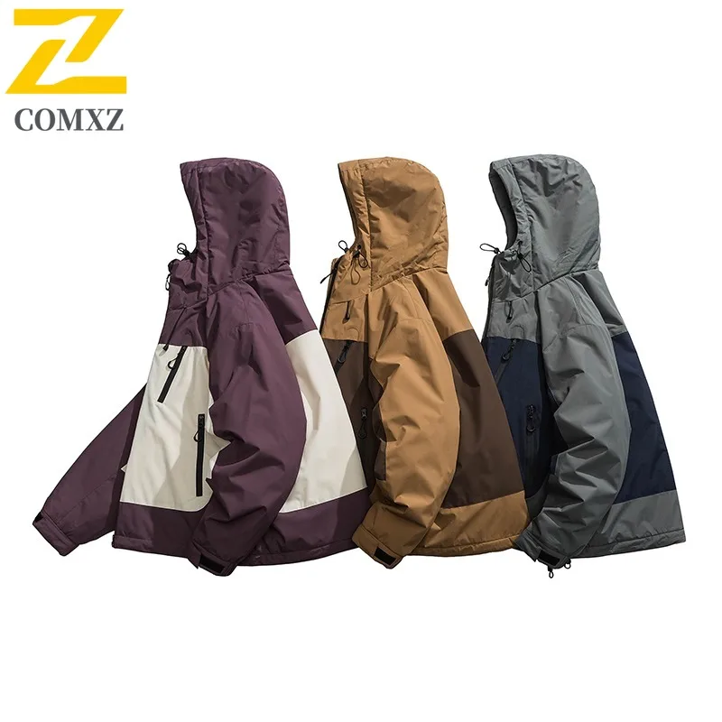 COMXZ الرجال سترة منتفخة مقاوم للماء متعددة جيب في الهواء الطلق مغامرة مقنعين التزلج القطن وسادة مبطنة سترة الشتاء الدافئة الثلجية