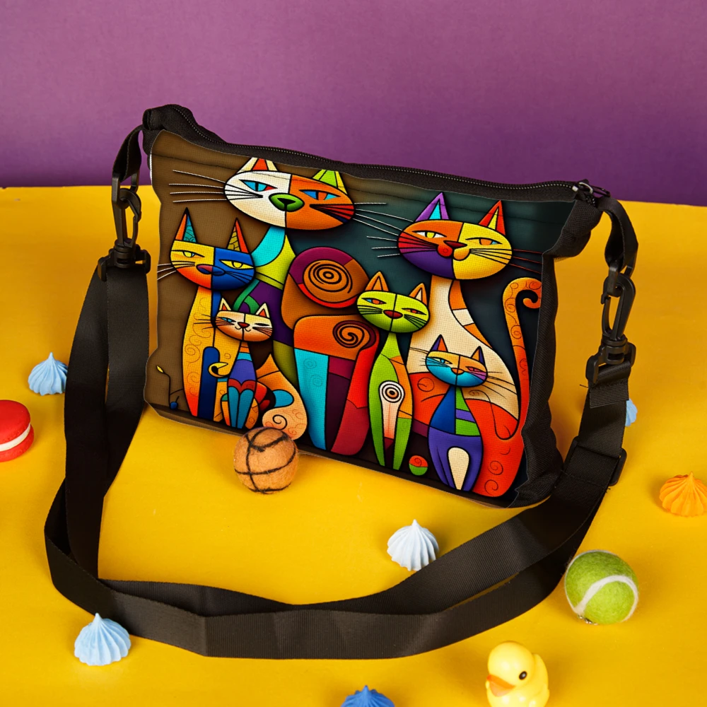 1pc Colorful Cat Art Crossbody Bag Multicolor Cats Pattern Shoulder Bags For Women Casual Travel Shopping Everyday Use Fashion A