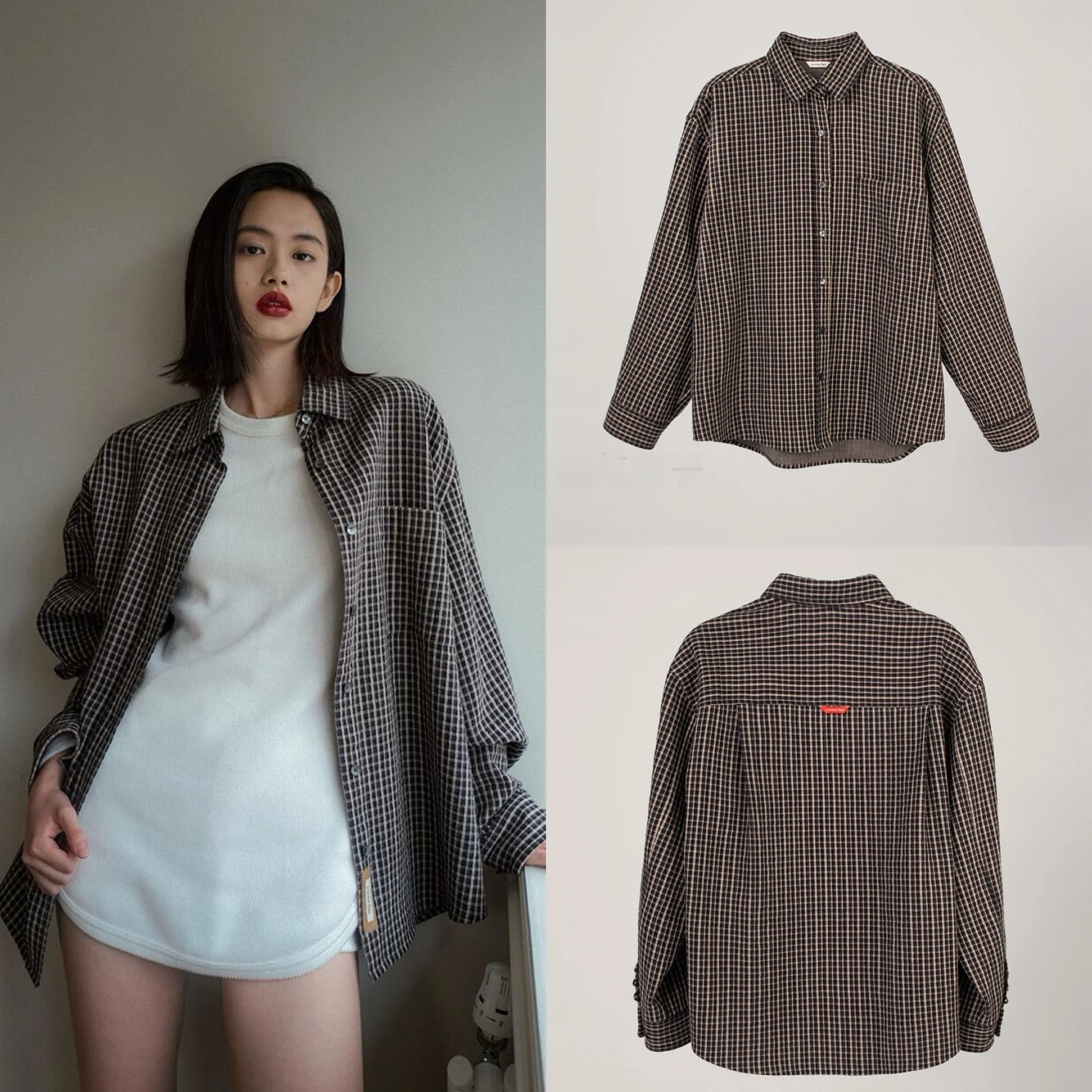 

Классический оверсайз в клетку irt, повседневный хлопковый женский топ Boyfriend Sle Loose Color для поездок на работу и ветер, длинный све