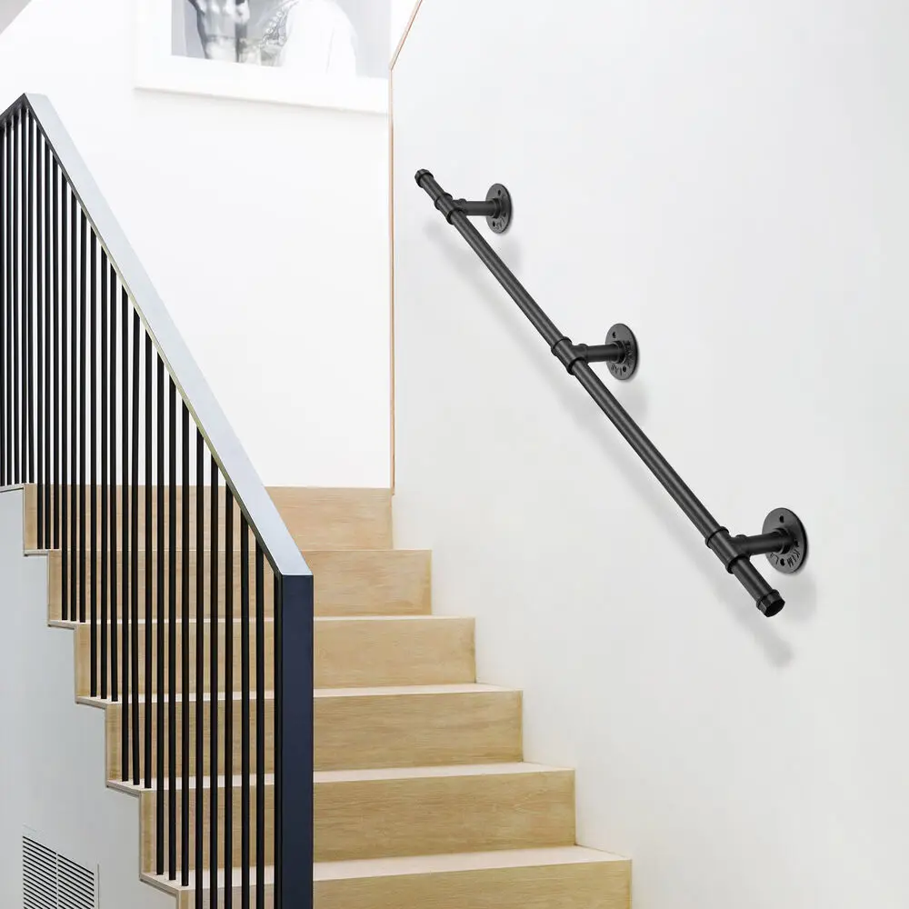 1m Wall-Mount Handrail Stair Railing Outdoor Indoor Steps Staircase Rails Black