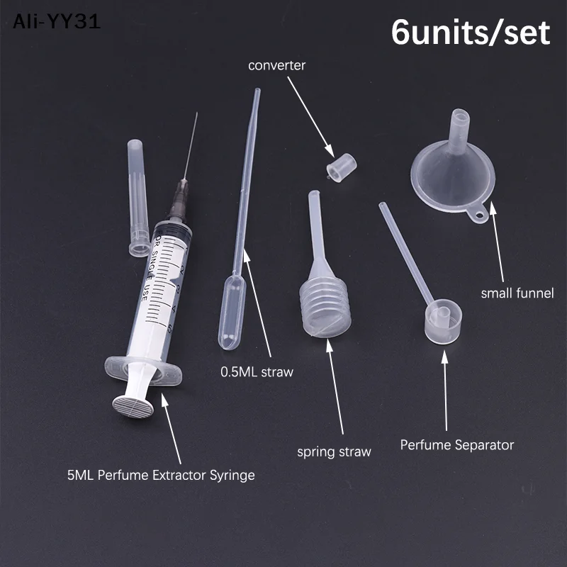 【Ato0】6Pcs/Set Perfume Refill Tools Set Plastic Diffuser Syringe Straw Dropper Funnel Spray Dispensing Required Cosmetic Tools
