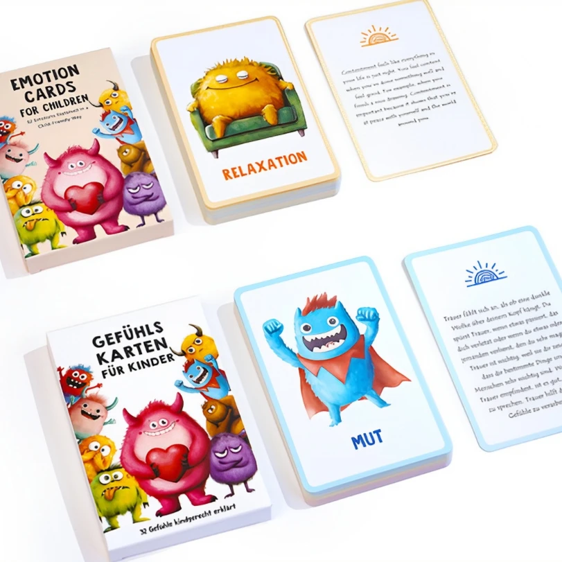 الألمانية الإنجليزية العاطفة الوحش بطاقات الصور واقعية مشاعر الأطفال بطاقات فلاش للطفل تعلم لعبة الأسرة للفتيات الفتيان #2