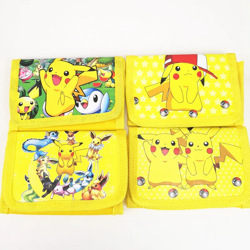 4pcs Pokemon Wallet With Zipper Puppy Cute Catton Pikachu Kids Coin Purse Storage Bag Party Supplies Boys Girls Pouch Gifts