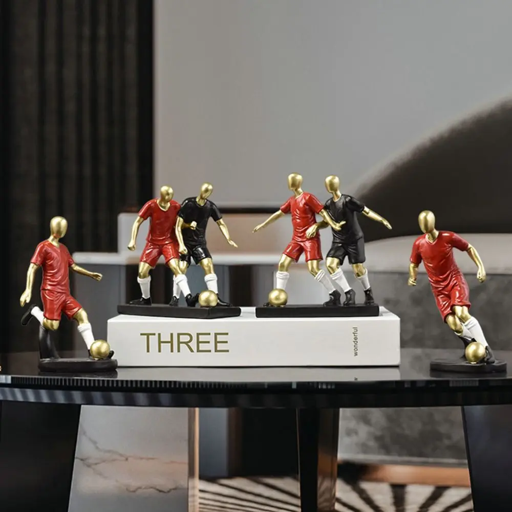 Kawaii Football Player Resin Figurine Exquisite Mini Soccer Team Figurine Simple Romance Athlete Sculpture Desk