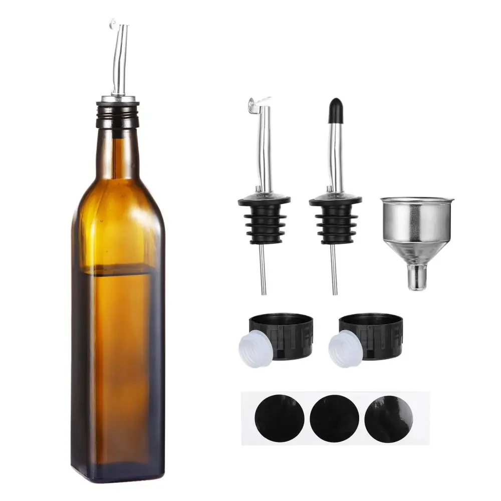 17oz Glass Olive Oil Dispenser Bottle,500ml Oil & Vinegar Cruet with Pourers and Funnel For Kitchen & Storing Liquids