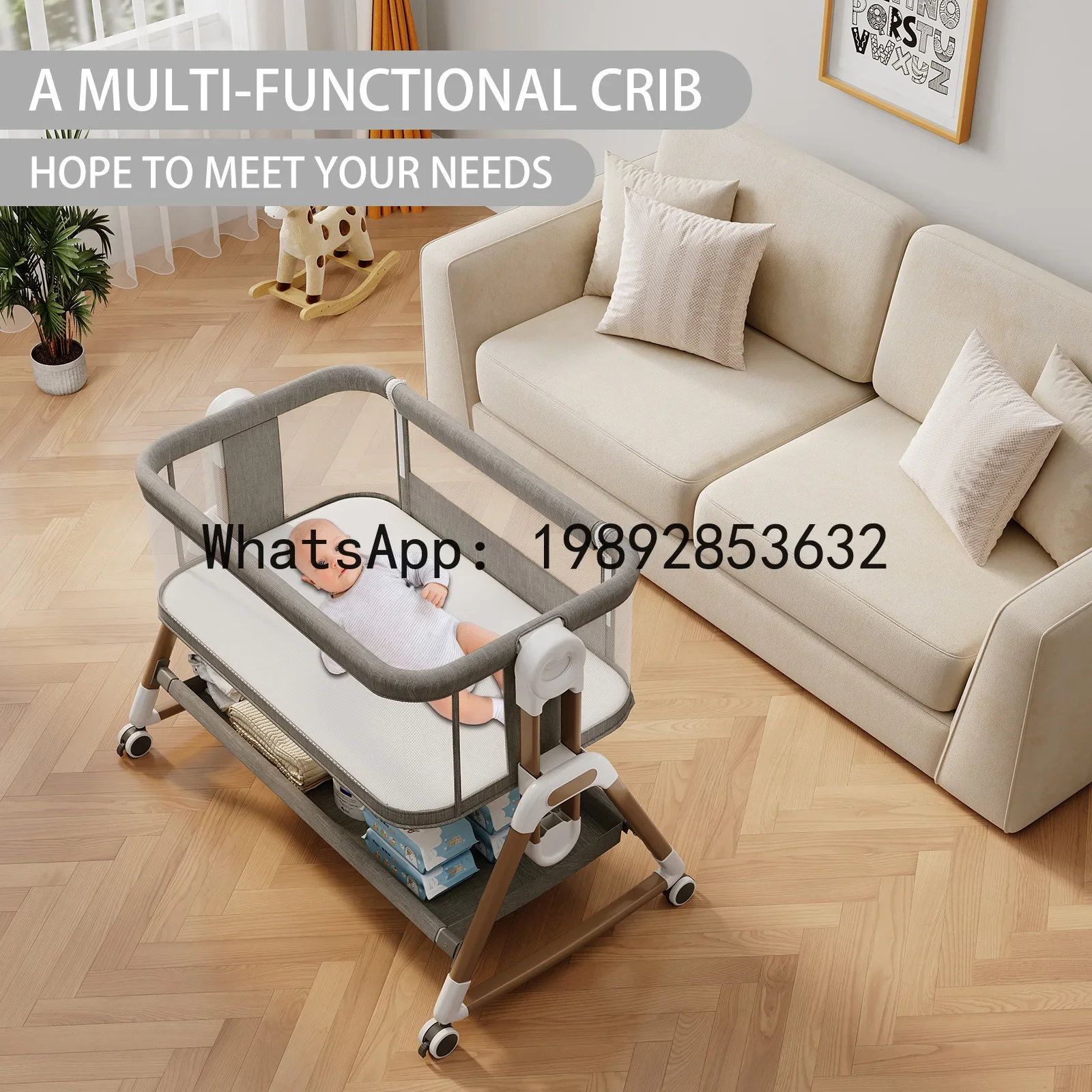 r15Multifunctional Cradle Bed Newborn Bed Portable Baby Folding Mobile Splicing Bed