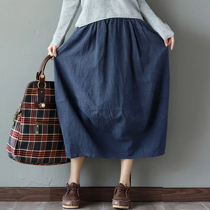 

Эластичная талия, свободная длинная длинная однотонная универсальная уличная юбка из полиэстера с высокой талией, летняя женская юбка Faion