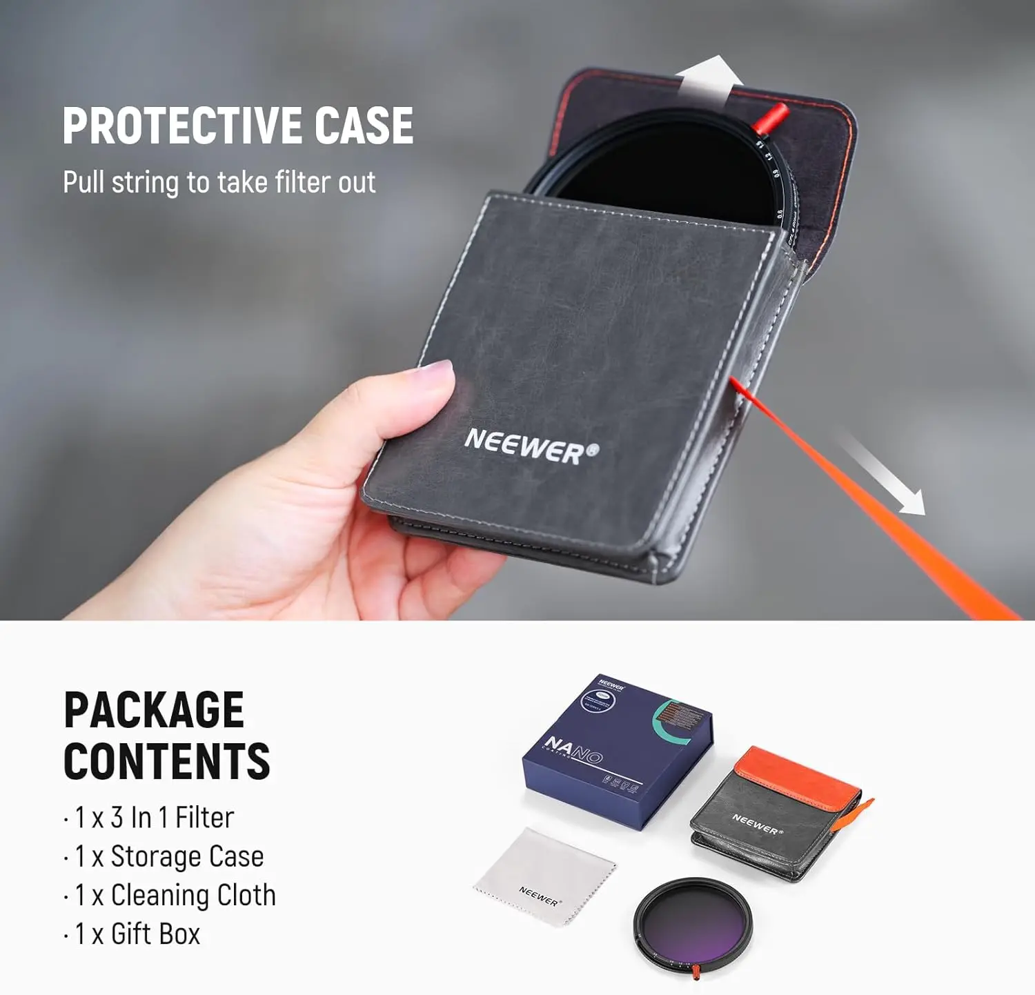 NEEWER 3-in-1 variabler ND-Filter + CPL + schwarze Diffusion 1/4, ND2-32, Kameraobjektiv, zirkular polarisierendes HD-Glas mit neutraler Dichte – Detail 2