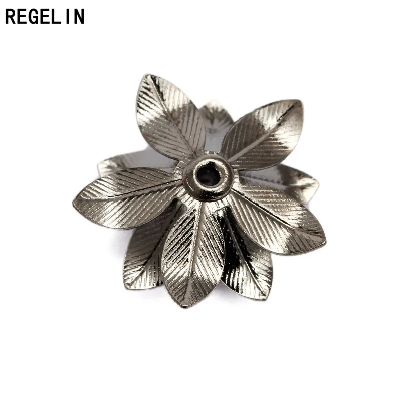 REGELIN 7 Colors Copper Filigree Flowers Base Connector 10pcs/lot Bead Cap Charms Setting 6*15mm For Jewelry Making Findings