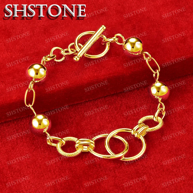 

SHSTONE 18K Gold Smooth Beads Bracelet For Woman Fashion Jewelry Lady Hand Chain Engagement Bangles Wedding Party Birthday Gift