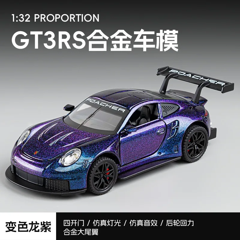 Voiture de course Porsche 911 en alliage à l'échelle 1:32, six portes ouvrables, suspension à quatre roues, direction, lumières et son, fonction de recul, modèle de collection pour présentation sur bureau, cadeau