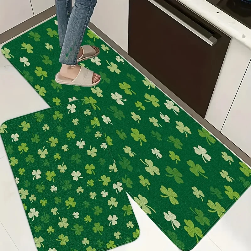 

1PC Clovers Pattern Kitchen Rug Non-Slip Door Mats Pop design Bathroom Rug Bath Mat Carpet for Home Sink Laundry Decor