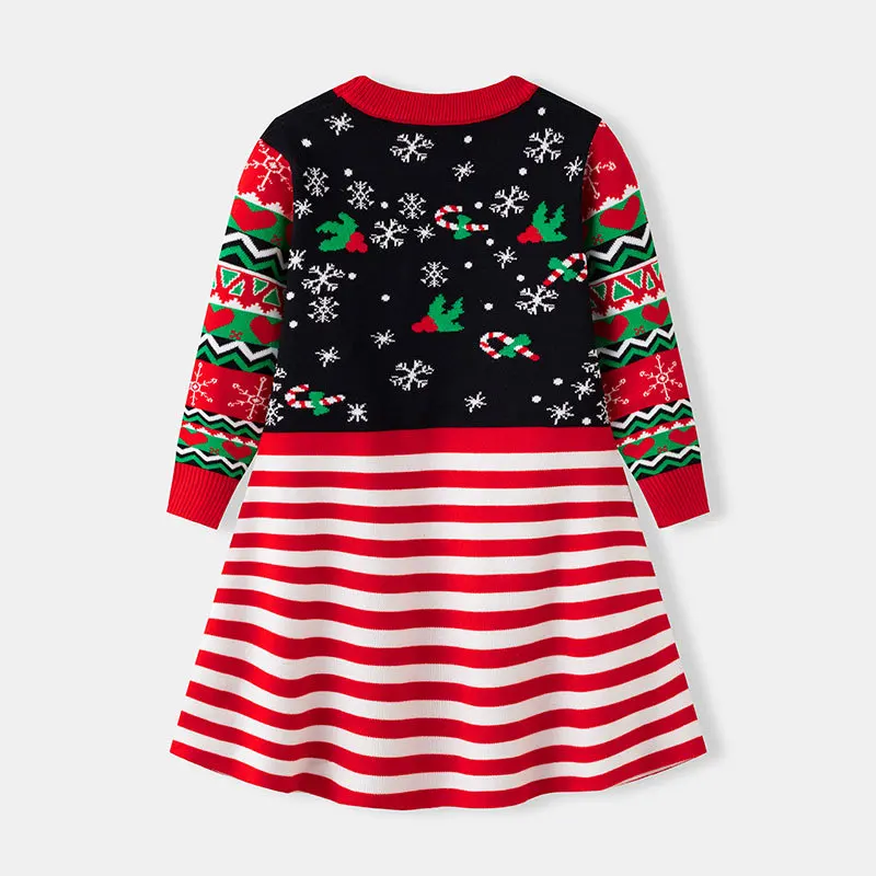Christmas Girls Dress Winter Children's Knitted Dress Pullover Sweater Dress for Kids Warm Baby Costume Toddler Party Clothes